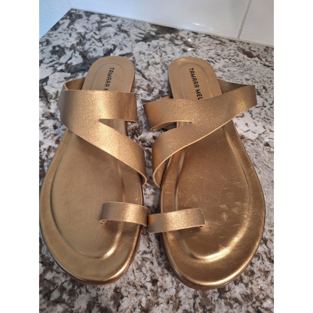Tamara Mellon Gold Leather sandals Flip Flop Womens Size‎ 9.5 US 40 EUR